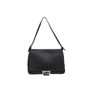 FENDI Mamma Bucket Selleria Shoulder Bag Black Leather
